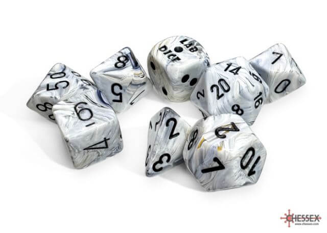 FOX -Chessex Calcite/Black 7 Die Set with Bonus Die