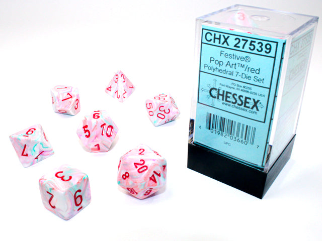 FOX -Chessex Festive Pop Art/Red 7 Die Set