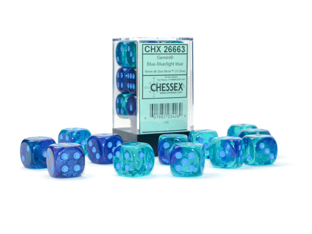 FOX -Chessex Gemini Blue-Blue/Light Blue 16MM D6 Dice Block