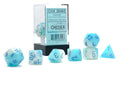 FOX -Chessex Gemini Pearl Turquoise-White/Blue Luminary 7 Die Set