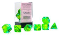FOX -Chessex Gemini Translucent Green-Teal/Yellow 7 Die Set