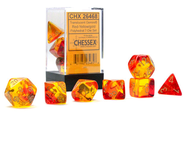 FOX -Chessex Gemini Translucent Red-Yellow/Gold 7 Die Set