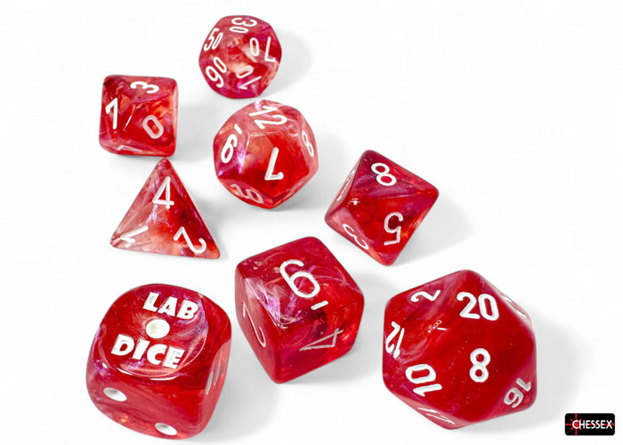 FOX -Chessex Lab Dice 9 Borealis Passion/White 7-Die Set