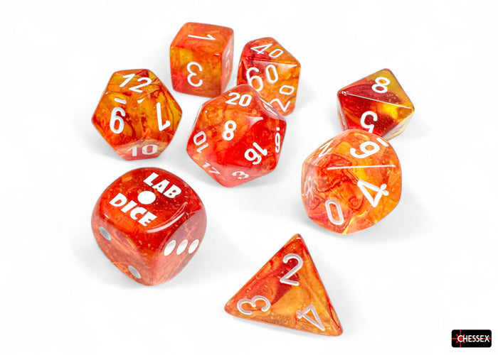 FOX -Chessex Lab Dice 9 Nebula Molten/White 7-Die Set Set