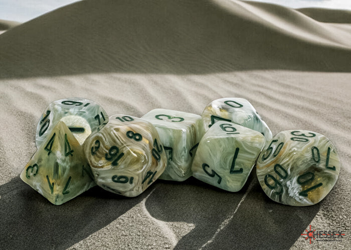 FOX -Chessex Mega-Hedral Marble Green/Dark Green 7-Die Set
