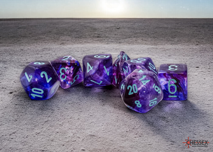 FOX -Chessex Mega-Hedral Nebula Nocturnal/Turquoise Luminary 7-Die Set