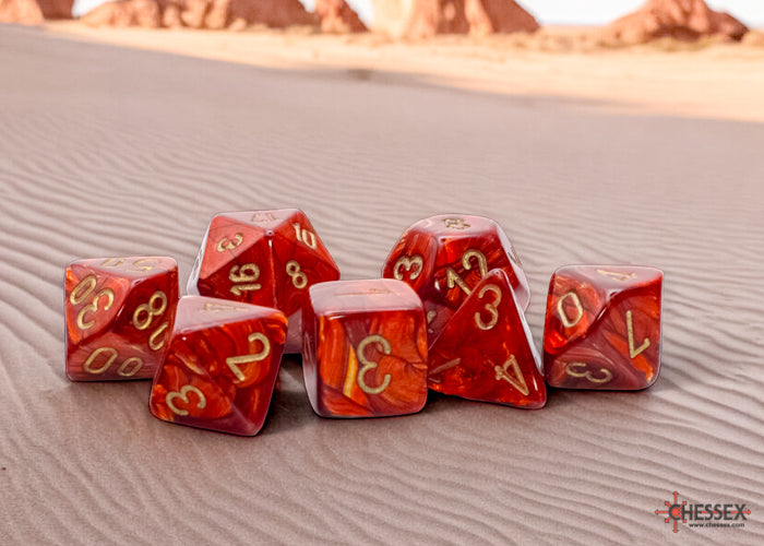 FOX -Chessex Mega-Hedral Scarab Scarlet/Gold 7-Die Set