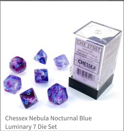 FOX -Chessex Nebula Nocturnal Blue Luminary 7 Die Set