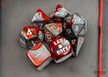 FOX -Chessex Red-Steel/White 7 Die Set with Bonus Die