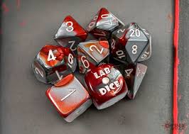 FOX -Chessex Red-Steel/White 7 Die Set with Bonus Die