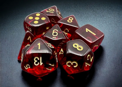 FOX -Chessex Translucent Crimson/Gold 7-Die Set with Bonus Die