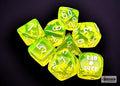 FOX -Chessex Translucent Neon Yellow/White 7-Die Set with Bonus Die