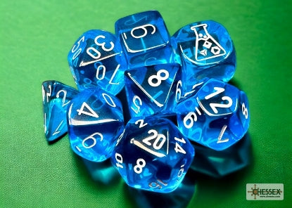 FOX -Chessex Translucent Tropical Blue/White 7-Die Set with Bonus Die