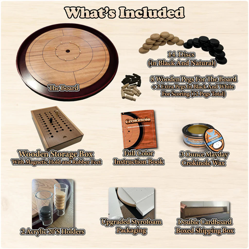 FOX -Mayday Games Mahogany Tournament Edition Crokinole Board 2024