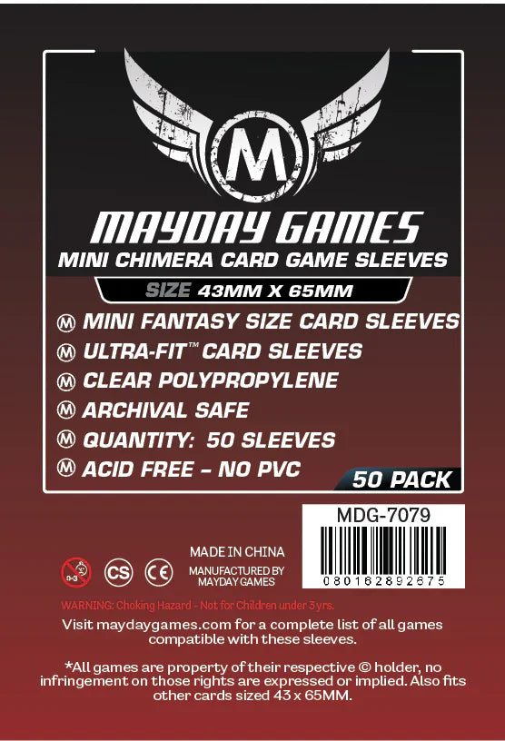 FOX -Mayday Games Premium Mini Chimera Card Sleeves 43mm x 65mm Dark Red (50) MDG7079